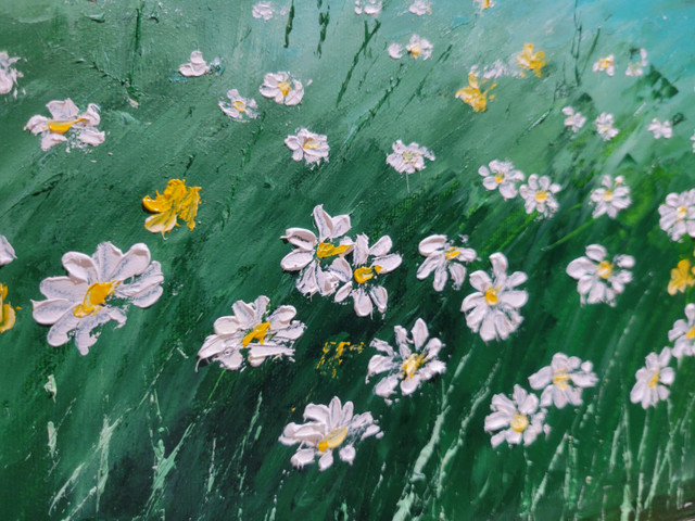 Original oil painting " Field of daisies" / Peinture a l'huile in Arts & Collectibles in West Island - Image 3