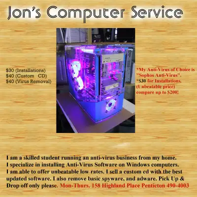Jon's Computer Repair. I have 19+ years experience in various IT positions including tech repair. I...