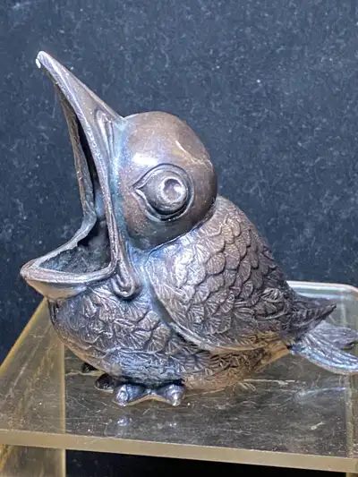 Vintage Match/Toothpick Holder S N Antimony Lead Baby Bird, View more