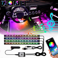 Car Interior LED  Lights Strips- App Control 4Pcs, 72 LEDs - New