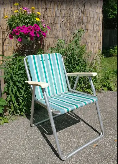 Vintage 1970s Aluminum Folding Lawn Chair - Retro Stripes, View more