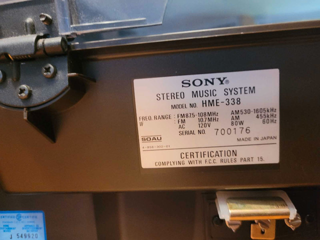Sony HME-338 Vintage Stereo System in General Electronics in Ottawa - Image 3