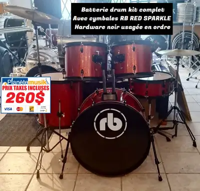 TAXES INCLUSES - Batterie drum ensemble complet RB RED SPARKLE, View more