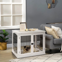 26'' Wooden Decorative Dog Cage Pet Crate Kennel with Double Doo