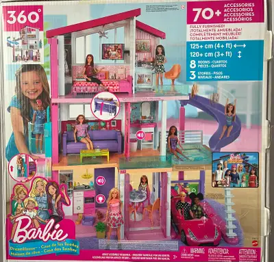 Eight room playhouse. Features transforming furniture, accessories, and working elevator. Toilet, ke...
