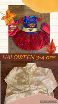 Supergirl déguisement Halloween et kimono chinois fille 3-4 ans 