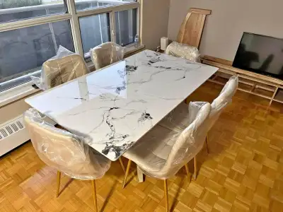"6-Seater Marble Dining Table Set", View more