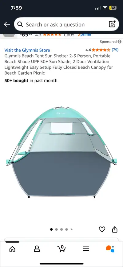 Glymnis 2-3 Person Beach Tent (Read Descriptions), View more