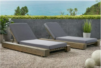 Brand New Acacia Wood Chaise Lounge Chairs in Grey (Set of 2)
