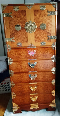 Asian Oriental Dresser Cabinet Solid Wood Brass Butterflies