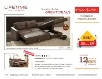 Genuine Top Grain leather sectional sofa &chaise with hide-a-bed