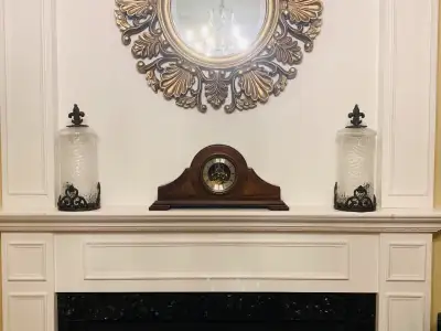 Beautiful Vintage Cherrywood Fireplace Mantel Clock 47 cm (L) x 11cm(W) x 23 cm (H)