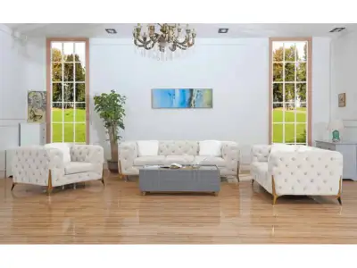 Elegant Velvet Sofa Set – 1+2+3 Seater Chesterfield with Golden, View more