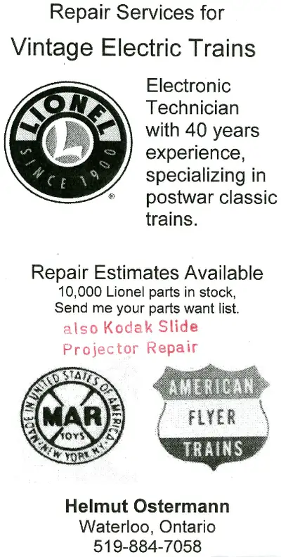 I HAVE LOTS OF LIONEL POSTWAR PARTS SEND ME A WANT LIST! I can ship these parts via Canada Post at r...