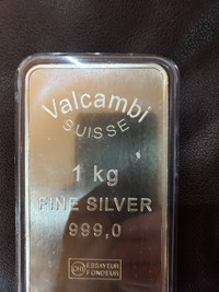 1KG      Pure Silver Valcambi      Swiss Bar