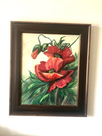 POPPIES PAINTING ORIGINAL ART RED POPPIES FLOWERS OIL PAINTI NG