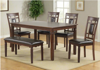 Brand New Dark Walnut 6 Piece Wooden Dining Table Set with Bench, View more