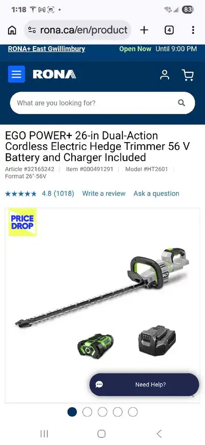 Tame your hedges with this powerful EGO POWER+ 26-inch dual-action cordless electric hedge trimmer,...