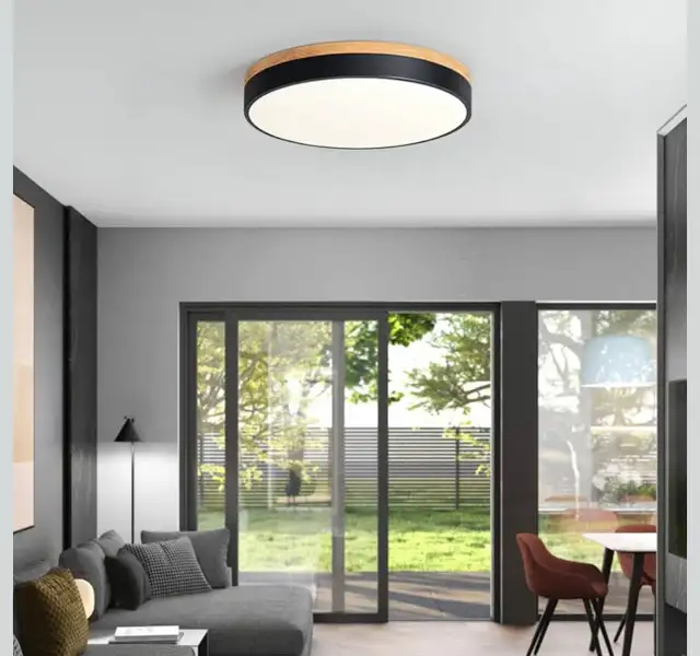 Goomavi Modern LED Ceiling Light, 15.74in Minimalist Wood Flush in Indoor Lighting & Fans in Kitchener / Waterloo - Image 3