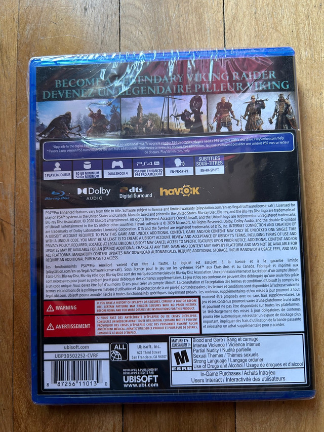 Assassins Creed valhalla PS4 neuf scellé NEW sealed dans Sony PlayStation 4  à Ville de Montréal - Image 2