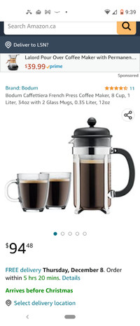 * NEW * IN BOX - BODUM CAFFETERIA FRENCH PRESS AND BISTRO MUGS