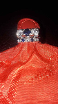 18kt. white gold diamond and sapphire trilogy ring size 6 1/2