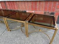 MCM Brass and glass coffee table end side tables