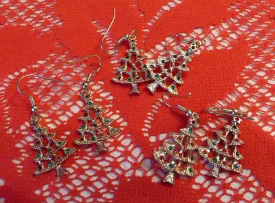 3 sets of Christmas tree earrings, View more