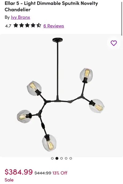 Ellar 5 - Light Dimmable Sputnik Novelty Chandelier, View more
