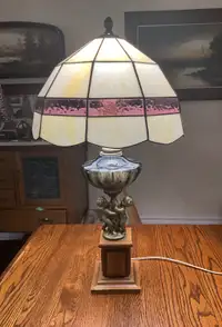 Vintage Tiffany-Style Table Lamp, With Cherub Base