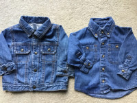 12 months..Jeans lined warm boy’s jacket and jean shirt $20