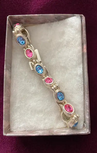 Women's Silver Magnetic Silver Bracelet Blue and Pink Stones