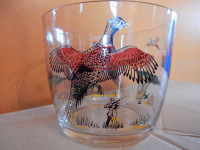 Vintage ACL glass ice bucket with pheasant hunting scene ACL