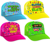 4 Super colorful NEON Retro 90's Hats. One size fits all.