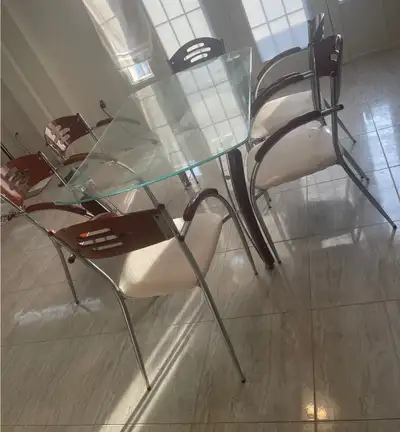 YOLANDA BRAND-NAME GLASSDINING TABLE WITH 6 CHAIRS, View more