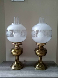 Electric hurricane style lamps with etched glass globes