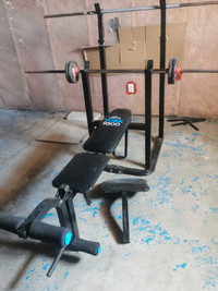 Weight bench with squat rack and bars