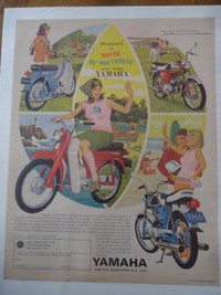 1966 Moto Publicité de Motocyclette Yamaha 13" x 10" Rare Bike