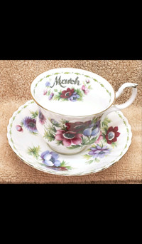 Royal Albert Anemonies Cup, Saucer and Plate for March