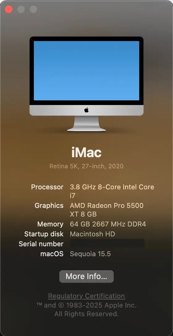 iMac 2020 5K 27" - i7 3.8 GHz 64GB 1TB HDD62863269268483123