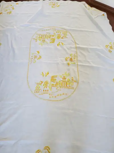 HAND EMBROIDERED LINEN TABLECLOTH, View more