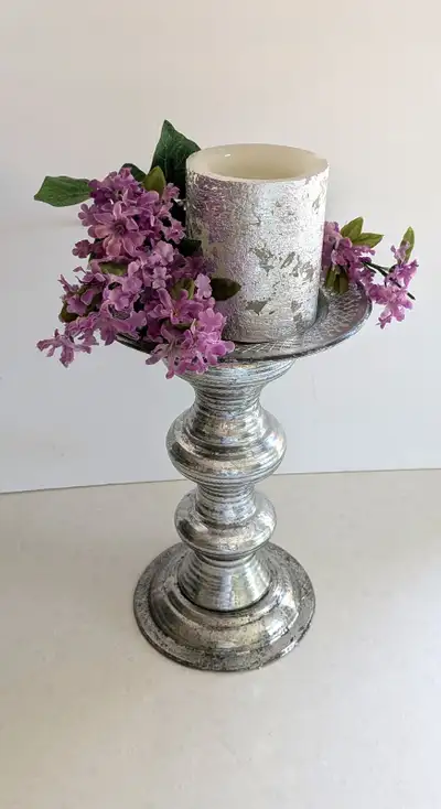 Silver Candle Holder w/Mercury Glass Look, View more