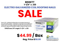SALE!  Bissett 1-1/4" x .120 Electro Gal. Coil Roofing Nails