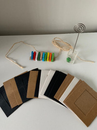 Cardboard photo frames, string and clip for wall decor