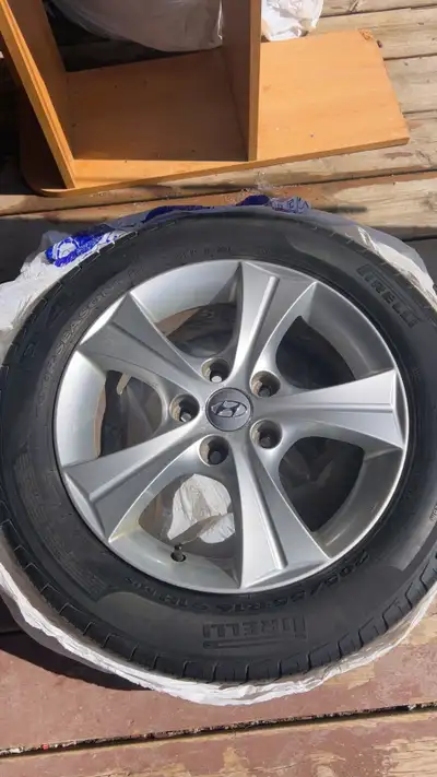 Pirelli Four Seasons tire mounted on a Hyundai alloy rim. Tire size is 205/55R16. It's a nice, relia...