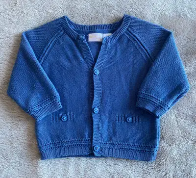 Baby boy blue button down cotton cardigan size 2-4months, View more