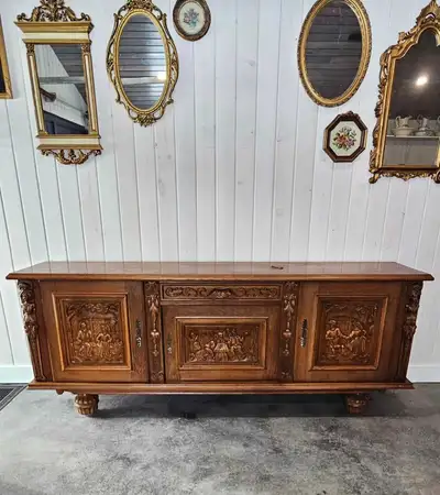 This GRAND Buffet is heavily carved with beautiful details Very unique Sure to make a statement in a...
