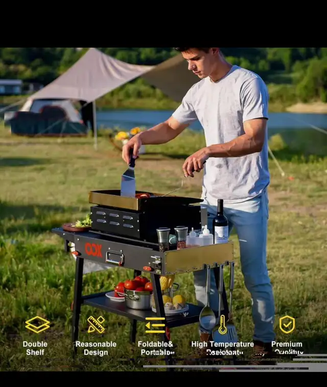 SELPONT Grill Table with Double-Shelf for Outdoor Prep,Folding G in Patio & Garden Furniture in Hamilton - Image 4