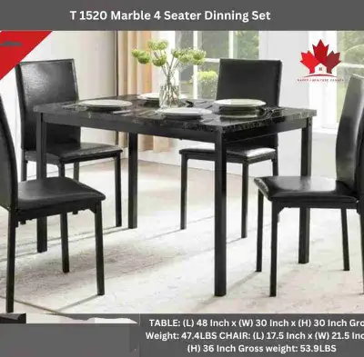Elegant Black 5pc Marble Dining Table Set , View more