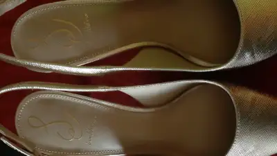 Gold matte kitten heel sling back shoe size 10, View more